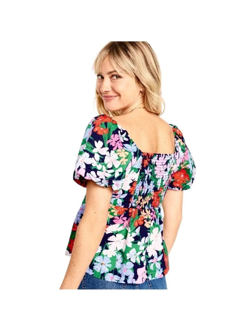 Old Navy Cotton Floral Babydoll Top Sz L Puff Sleeve Cottage Coquette